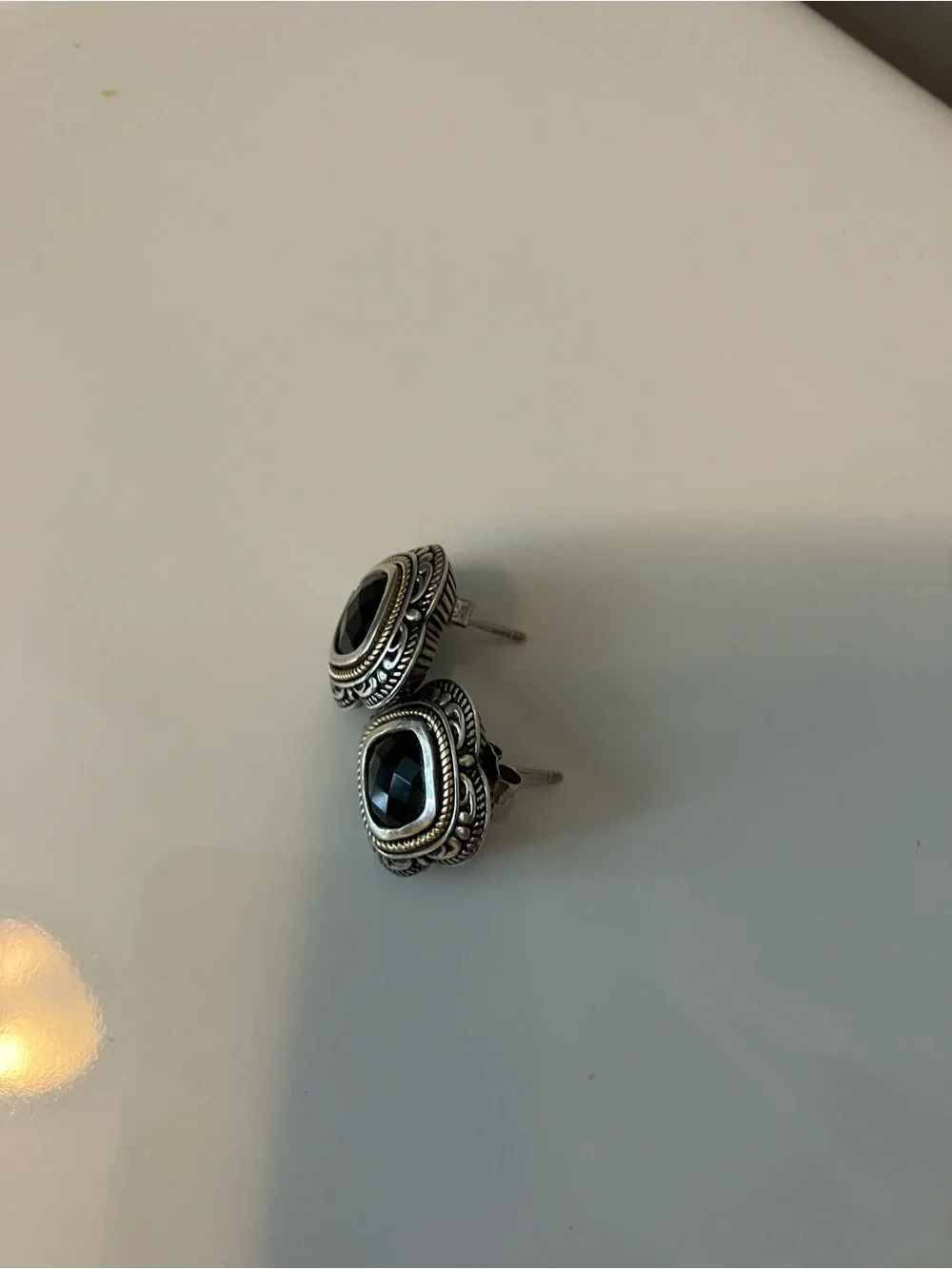 Sterling gold post black stone earrings